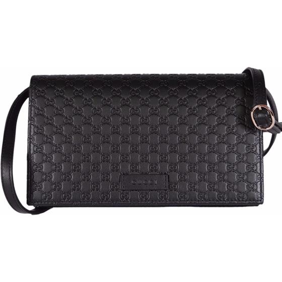 Gucci Women's Leather Micro GG Guccissima Mini Crossbody Wallet Bag Purse (Black)