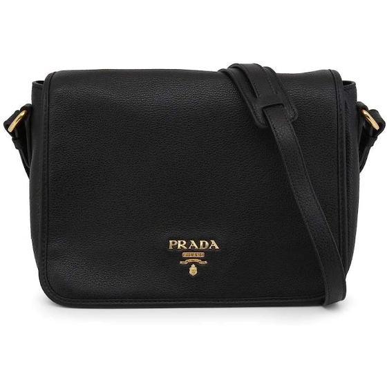 Prada Vitello Phenix Nero Black Pattina Shoulder Messenger Bag 1BD091