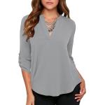 roswear Women's Business Casual V Neck Cuffed Sleeves Work Blouse Top