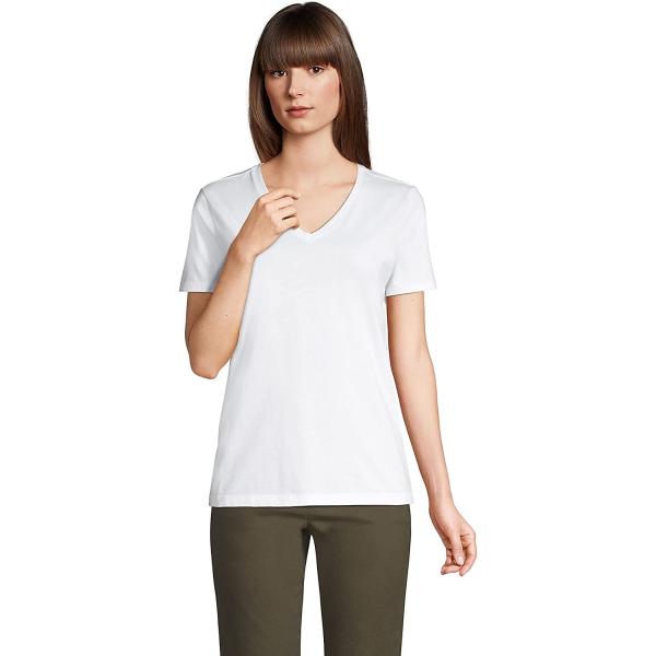 Lands' End Women's Relaxed Supima Cotton Short Sleeve V-Neck T-Shirt