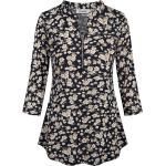 Ninedaily Women's 3/4 Sleeve Plaid Shirts Zip Floral Casual Tunic Blouse Tops