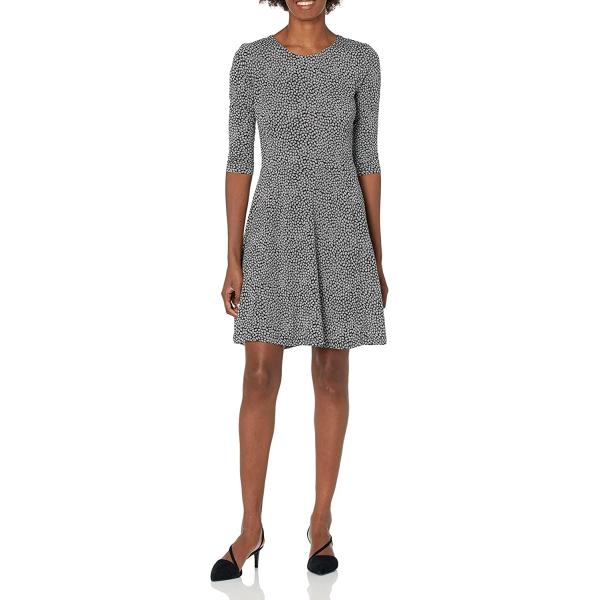 Lark & Ro Women's Three Quarter Sleeve Knit Fit and Flare Dress
