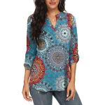 NILOUFO Womens Casual Summer Shirts Notch V Neck Blouses 3/4 Roll Sleeve Tops Tunics