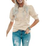 Saodimallsu Womens Cute Short Puff Sleeve Sweaters Loose Crew Neck Lightweight Pointelle Knit Pullover Shirts Tops