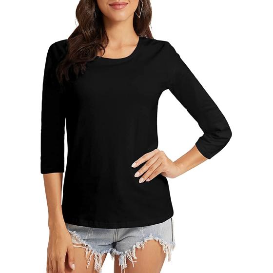 VIIOO Women's Basic 3/4 Sleeve Crew Neck T-Shirt Casual Solid Slim Cotton Top