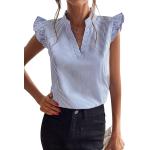 WDIRARA Women's Striped Ruffle Cap Sleeve Notched V Neck Blouse Top Shirt