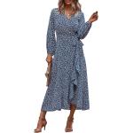 PRETTYGARDEN Women's Long Sleeve Vintage Wrap Dress Floral Print V-Neck Maxi Dresses with Belt