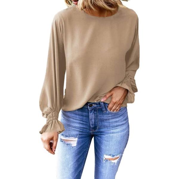 Dokotoo Womens 2023 Summer Long Sleeve Ruffle Bubble Sleeve Casual Loose Shirts Tops and Blouses