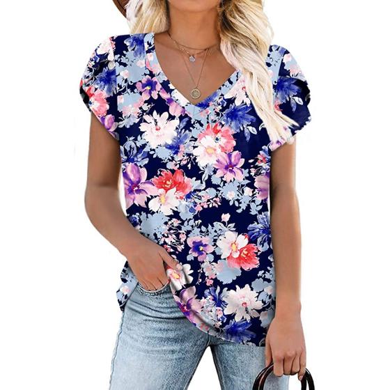 CATHY Womens Short Sleeve Casual T-Shirts V Neck Tops Tee Loose Comfy Tunic Blouse Lightweight Cute
