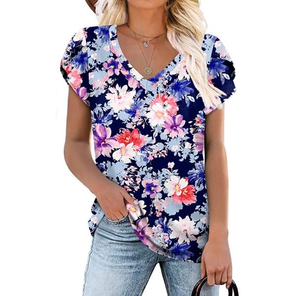 CATHY Womens Short Sleeve Casual T-Shirts V Neck Tops Tee Loose Comfy Tunic Blouse Lightweight Cute