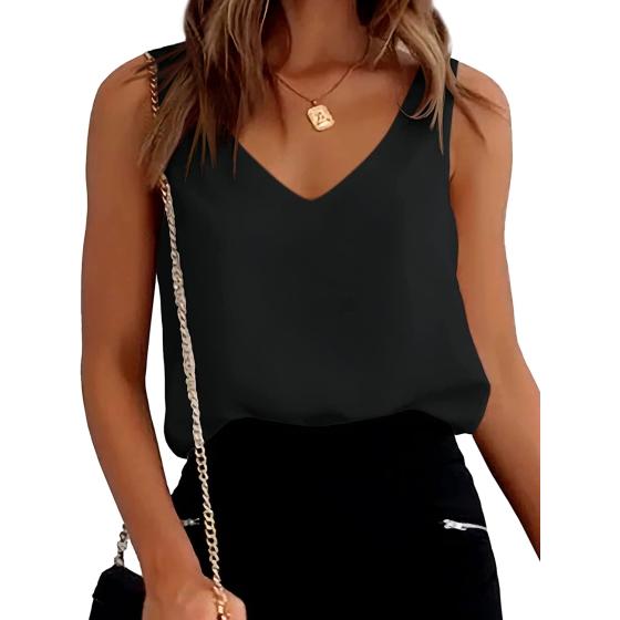 Ekouaer Womens Silk Satin Tank Tops V Neck Casual Cami Sleeveless Camisole Blouses Summer Basic Tank Shirt