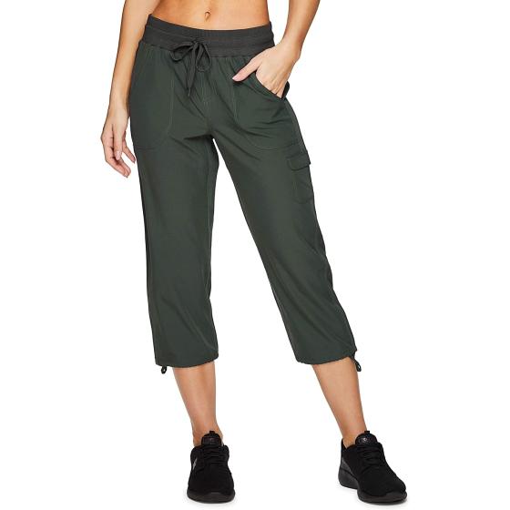 RBX Active Women's Fashion Lightweight Woven Drawstring Cargo Capri Pant with Pockets