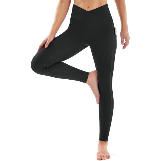 IUGA Women's Cross Waist Yoga Leggings with Pockets for Women Tummy Control Workout Leggings High Waisted Running Yoga Pants