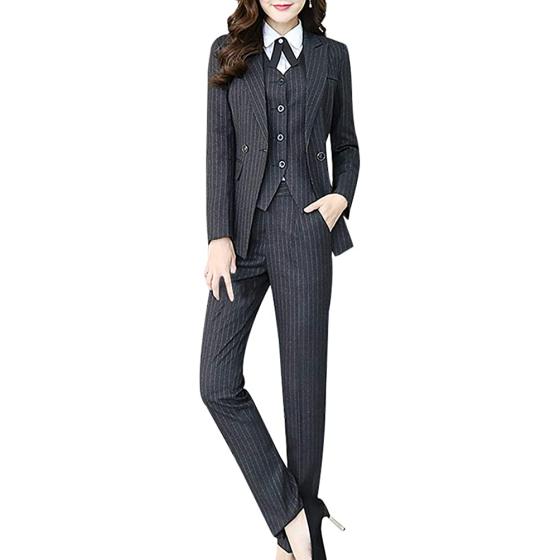 LISUEYNE Women's Three Pieces Office Lady Stripe Blazer Business Suit Set Women Suits Work Skirt/Pant,Vest Jacket