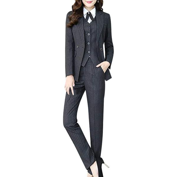 LISUEYNE Women's Three Pieces Office Lady Stripe Blazer Business Suit Set Women Suits Work Skirt/Pant,Vest Jacket