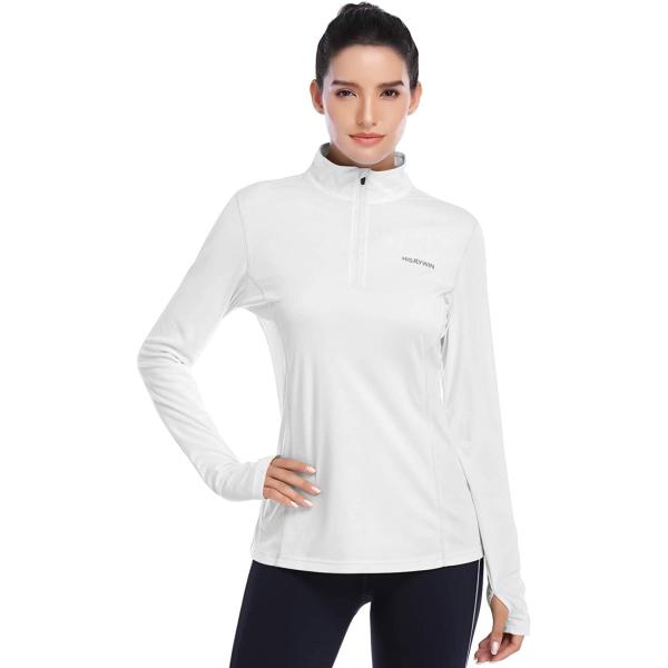 HISKYWIN Womens UPF 50+ Sun Protection Tops Long Sleeve Half-Zip Thumb Hole Outdoor Performance Workout Shirt