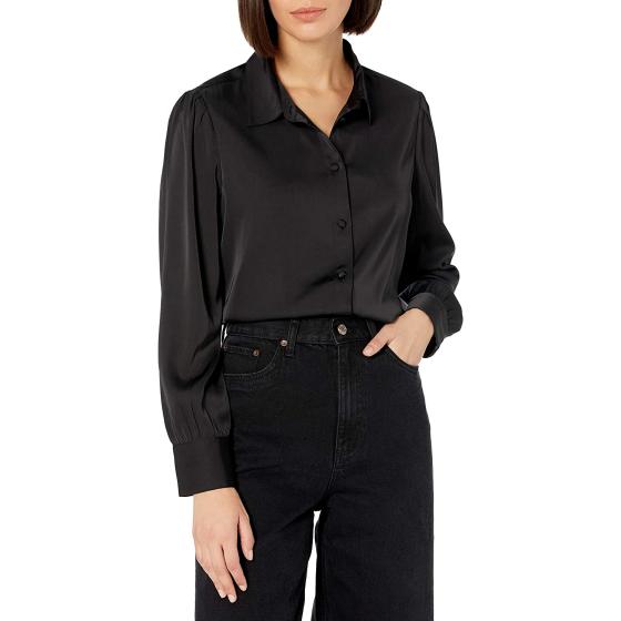 The Drop Women's Standard @Lucyswhims Long-Sleeve Button Down Stretch Satin Shirt