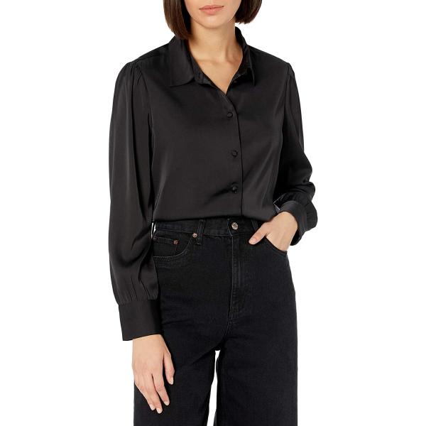 The Drop Women's Standard @Lucyswhims Long-Sleeve Button Down Stretch Satin Shirt