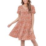 Arolina Women's Casual Swing Shift Dress Summer V Neck Short Sleeve Babydoll Ruffle Dress Tunic Dress