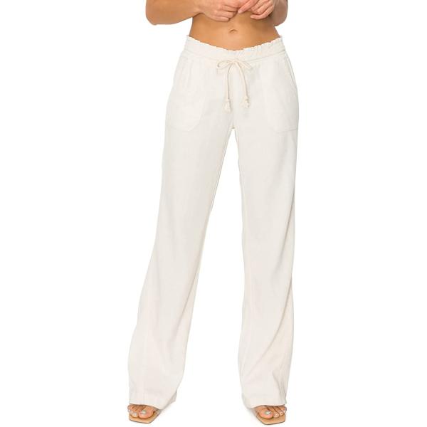 Cali1850 Women's Casual Linen Pants - 32" Inseam Oceanside Drawstring Smocked Waist Lounge Beach Trousers with Pockets