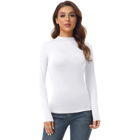 AUHEGN Women's Mock Turtleneck Tops Casual Slim Fitted Long Sleeve Base Layer Shirts