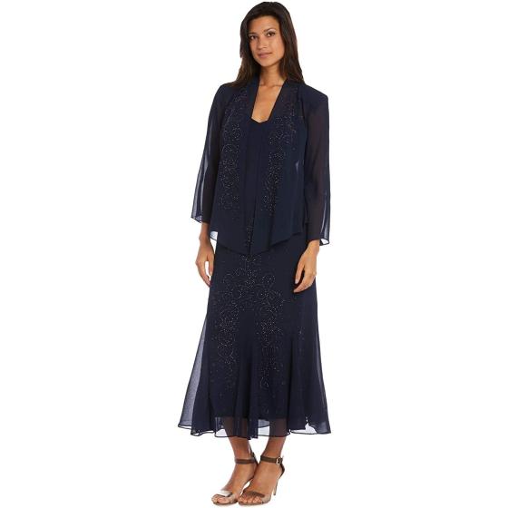R&M Richards Women's One Size Beaded Chiffon Jacket Dress