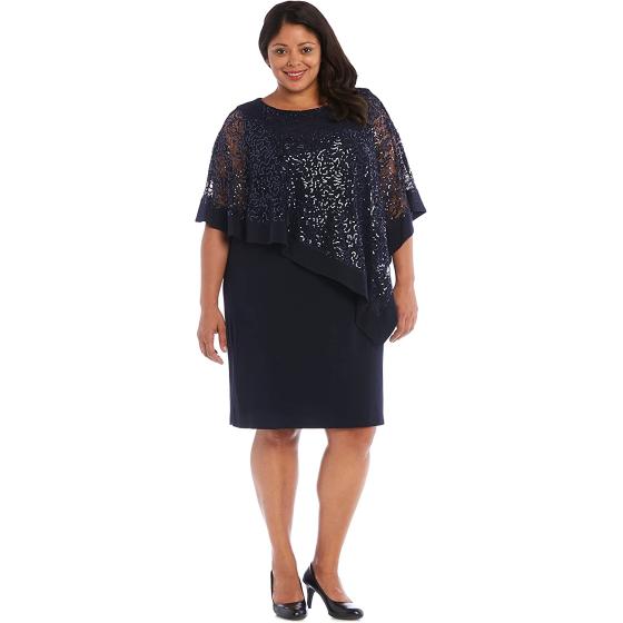 R&M Richards Women's Plus Size Short Laced Poncho Dress Large