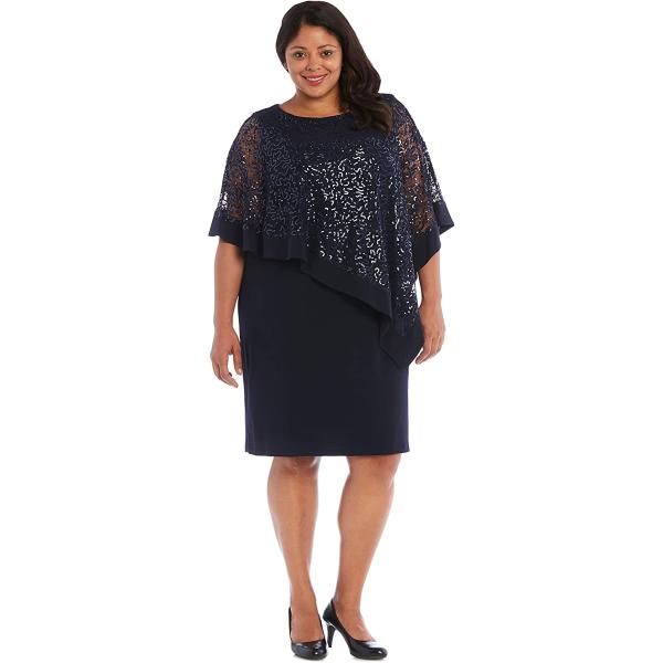 R&M Richards Women's Plus Size Short Laced Poncho Dress Large