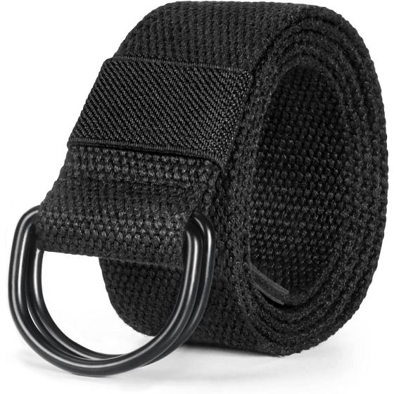 maikun Mens & Womens Canvas Belt with Black D-ring 1 1/2" Wide Extra Long Solid Color