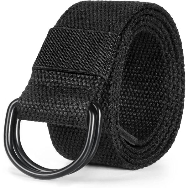 maikun Mens & Womens Canvas Belt with Black D-ring 1 1/2" Wide Extra Long Solid Color