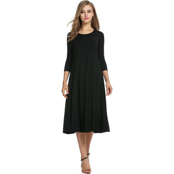 Hotouch Women's 3/4 Sleeve A-line and Flare Midi Long Dress