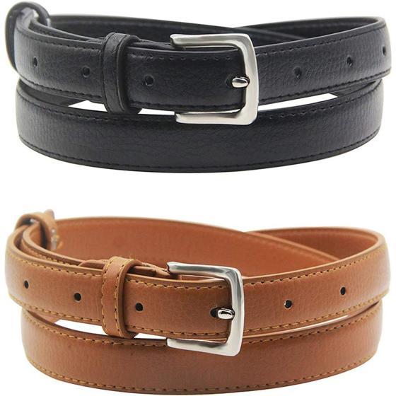 maikun Womens Belt Skinny Leather Solid Color Pin Buckle Simple Waist for Girls Ladies