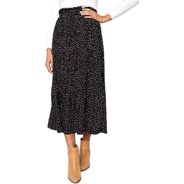 EXLURA Womens High Waist Polka Dot Pleated Skirt Midi Swing Skirt with Pockets