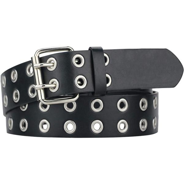 maikun Grommet Leather Belts for Women, Cute Black Belt, Studded Belt Punk Accessories