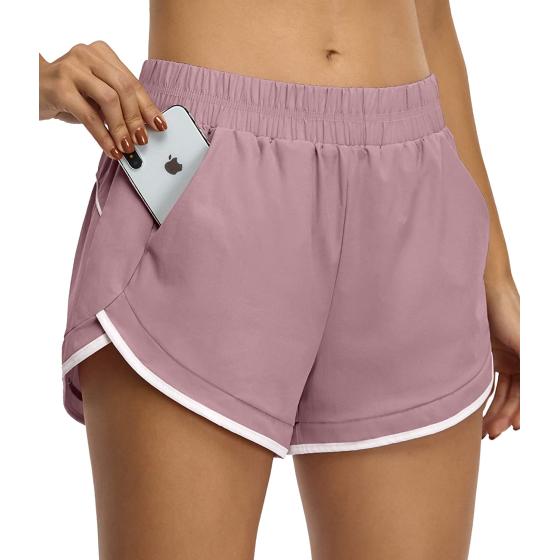 BLEVONH Women Elastic Waist Double Layer Casual Running Shorts with Side Pockets