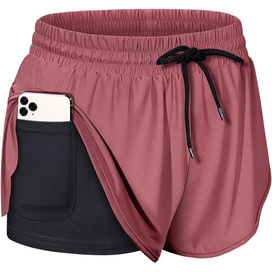 BLEVONH Women Drawstring Waist Athletic Running Shorts with Liner Inner Pocket
