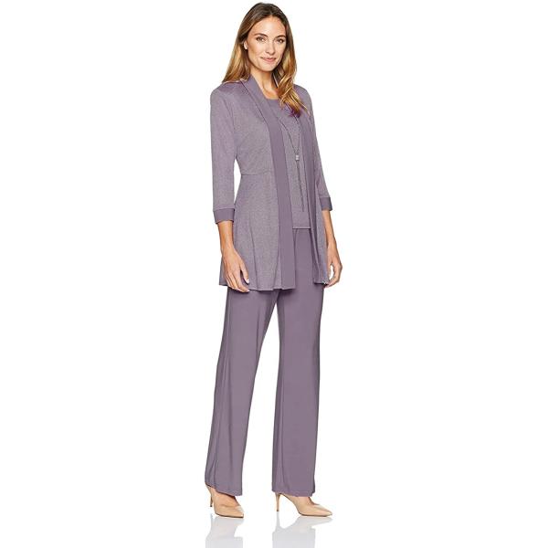 R&M Richards Women's Two Piece Metalic Rib Pant Set Missy