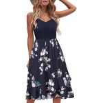 IHOT Casual Dresses for Women Sleeveless V Neck Floral Summer Beach Dress A Line Spaghetti Strap Sundresses with Pockets