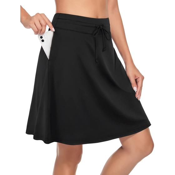 BLEVONH Women's Golf Skirt 20" Knee Length Skorts Skirts Drawstring Waist Tennis Skirts with Pockets