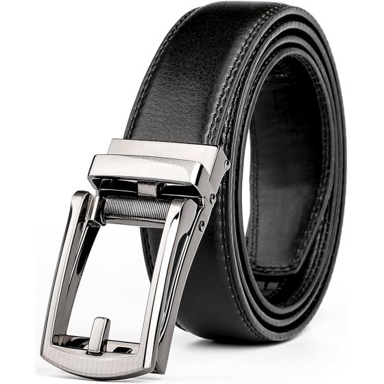 WERFORU Leather Ratchet Belt for Men Perfect Fit Waist Size Up to 50 Inches with Automatic Buckle