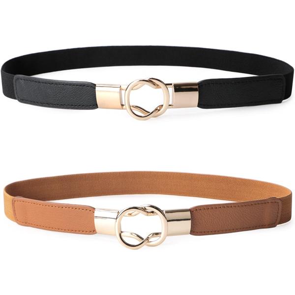 JASGOOD 2 Pack 3 Pack Women Retro Elastic Stretchy Metal Buckle Skinny Waist Belt 1 inch Wide