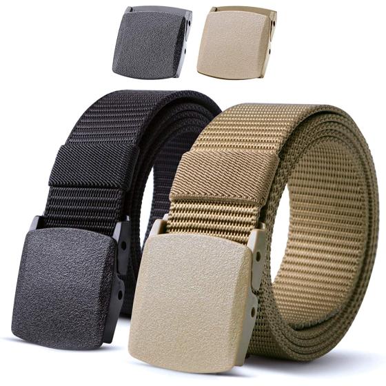 JASGOOD Nylon Military Tactical Men Belt 2 Pack Webbing Canvas Outdoor Web Belt with Plastic Buckle gift for Men