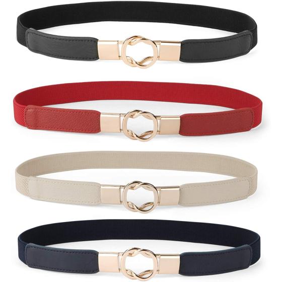 WERFORU Women Skinny Belt for Dresses Retro Stretch Ladies Waist Belt Plus Size Set of 4