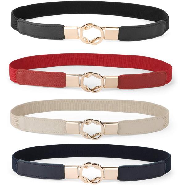 WERFORU Women Skinny Belt for Dresses Retro Stretch Ladies Waist Belt Plus Size Set of 4
