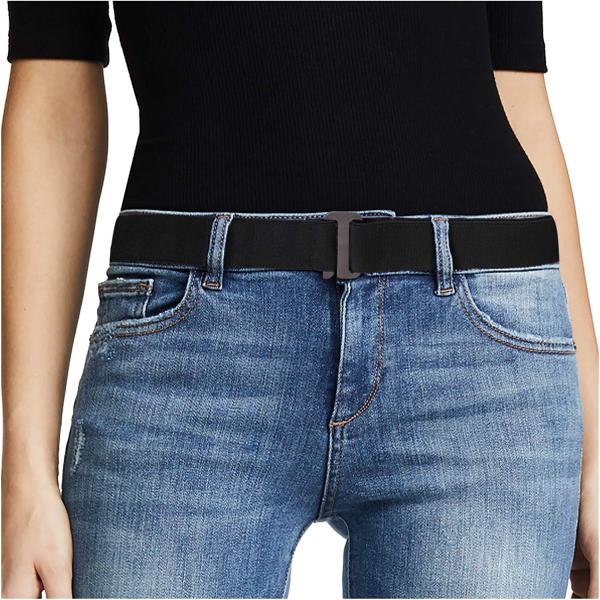 JASGOOD Women No Show Stretch Belt Invisible Elastic Web Strap Belt with Flat Buckle for Jeans Pants Dresses