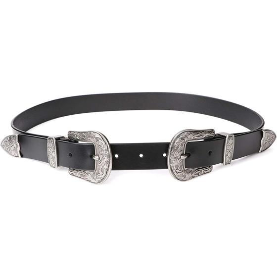 JASGOOD Women Leather Belts Ladies Vintage Western Design Black Waist Belt for Pants Dresses