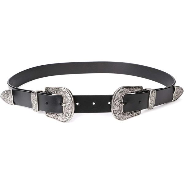 JASGOOD Women Leather Belts Ladies Vintage Western Design Black Waist Belt for Pants Dresses