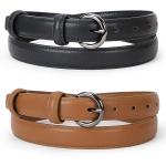 WERFORU 2 Pack Women Leather Belt Waist Skinny Dress Belts Solid Pin Buckle Belt for Jeans Pants