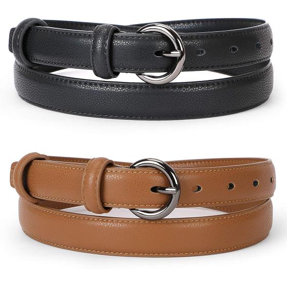 WERFORU 2 Pack Women Leather Belt Waist Skinny Dress Belts Solid Pin Buckle Belt for Jeans Pants