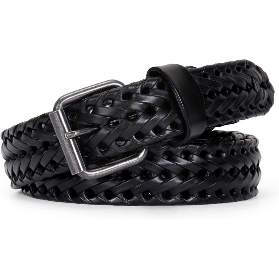 WERFORU Men’s Leather Braided Belt, Cowhide Leather Woven Belt for Jeans 1.3 Inch Wide with Prong Buckle